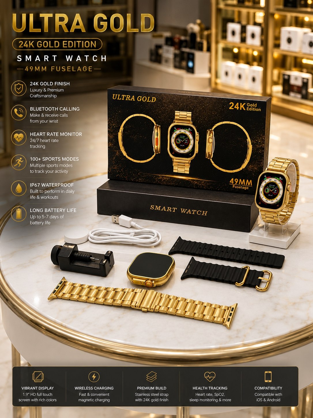 ساعت هوشمند مدل Ultra gold 24K