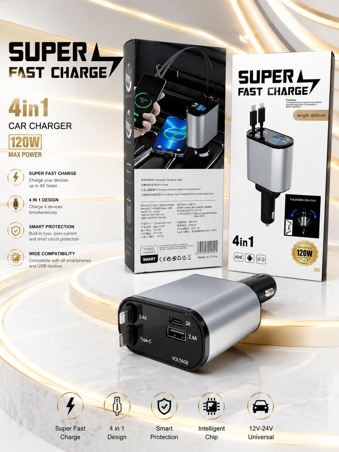 شارژر فندکی مدل 4in1 بسیار با کیفیت