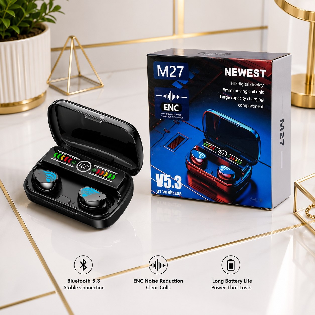 ایرپاد بلوتوثی M27 با کیفیت باطری بزرگ 1200mAh